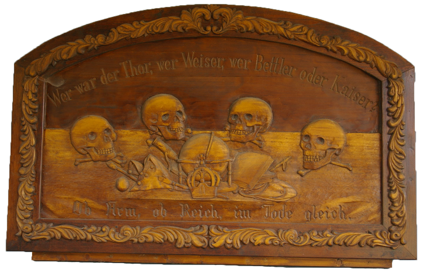 Freimaurerischer Holzschnitt, vermutlich 18. Jahrhundert, zeigt Totenschädel zur Erinnerung an die Vergänglichkeit allen Seins.
