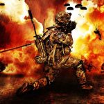 Kriegsszene mit Panzer und Totenkopf